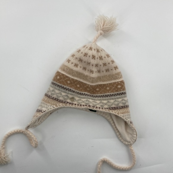 Lauren Ralph Lauren Cream Tan Wool Tassel Knit Hat Ear Flaps Kids OS - Picture 1 of 5
